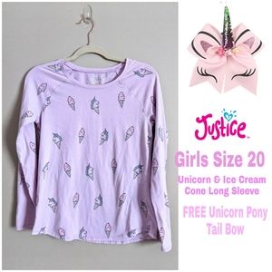 Justice Unicorn Lon Sleeve Plus Size & Hair Bow